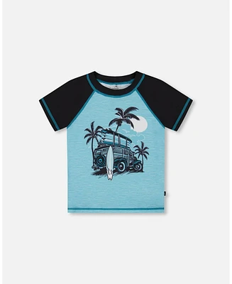 Deux par Boys Short Sleeve Rashguard Light Blue And Black