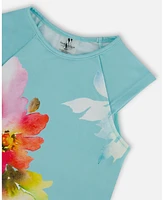Deux par Girl Printed Two-Piece Swimsuit Turquoise And Pink Flowers - Toddler|Child