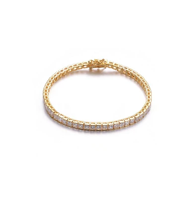 Sterling Silver with Square Colored Cubic Zirconia Stylish Tennis Bracelet in White Gold Plated or 14K Gold Plated