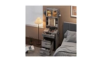 Small Vanity Desk with Mirror and Led Lights – Compact Makeup Table with Charging Station and Storage Shelves for Small Spaces