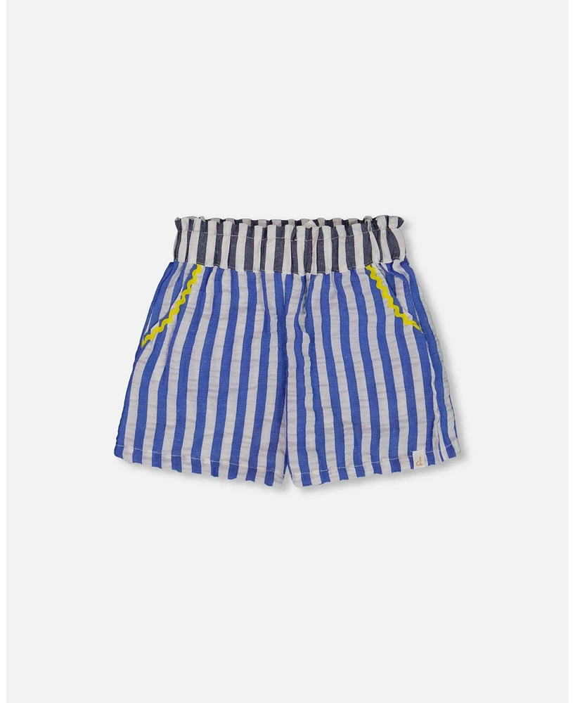 Deux par Big Girls Seersucker Short Blue And White Striped