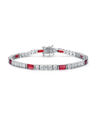 Sterling Silver White Gold Plated with Colored Cubic Zirconia Tennis Bracelet