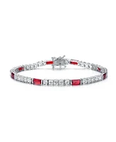 Sterling Silver White Gold Plated with Colored Cubic Zirconia Tennis Bracelet