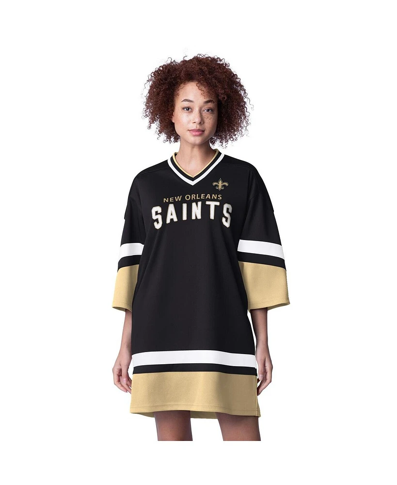 Starter Women's Black New Orleans Saints Slap Shot 3/4 Sleeve Sneaker Dress