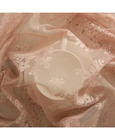 Hlc.me Jolene Floral Rod Pocket Lace Semi Sheer Voile Short Cafe Tiers for Small Windows - 28 x Inch Length (Blush Pink Tiers