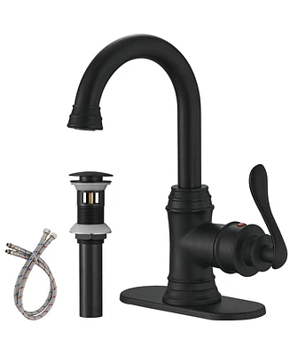 Single Hole Single-Handle High Arc Bathroom Faucet With Swivel Spout in Matte Black