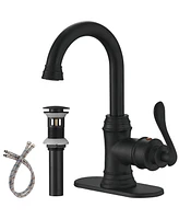 Single Hole Single-Handle High Arc Bathroom Faucet With Swivel Spout in Matte Black