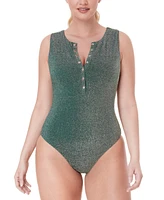 Women's Malibu Metallic Glitter Adjustible High Neck One-Piece Swimsuit