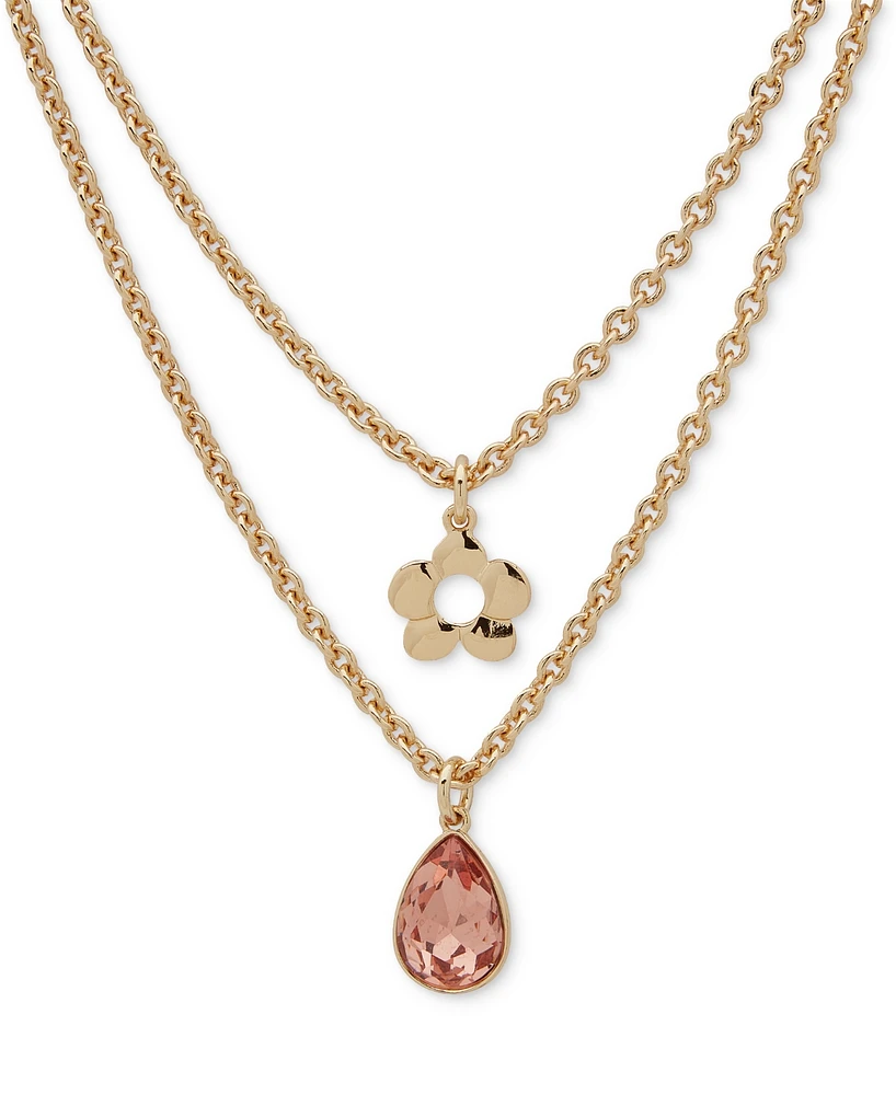 Karl Lagerfeld Paris Gold-Tone Rose Peach Two Row Pendant Necklace, 16" + 3" extender