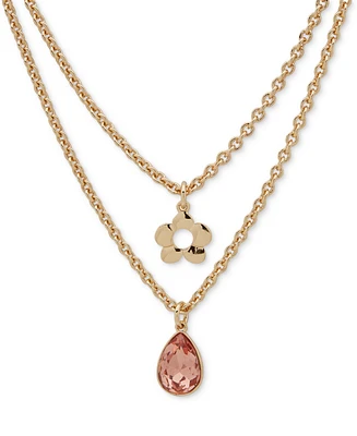 Karl Lagerfeld Paris Gold-Tone Rose Peach Two Row Pendant Necklace, 16" + 3" extender