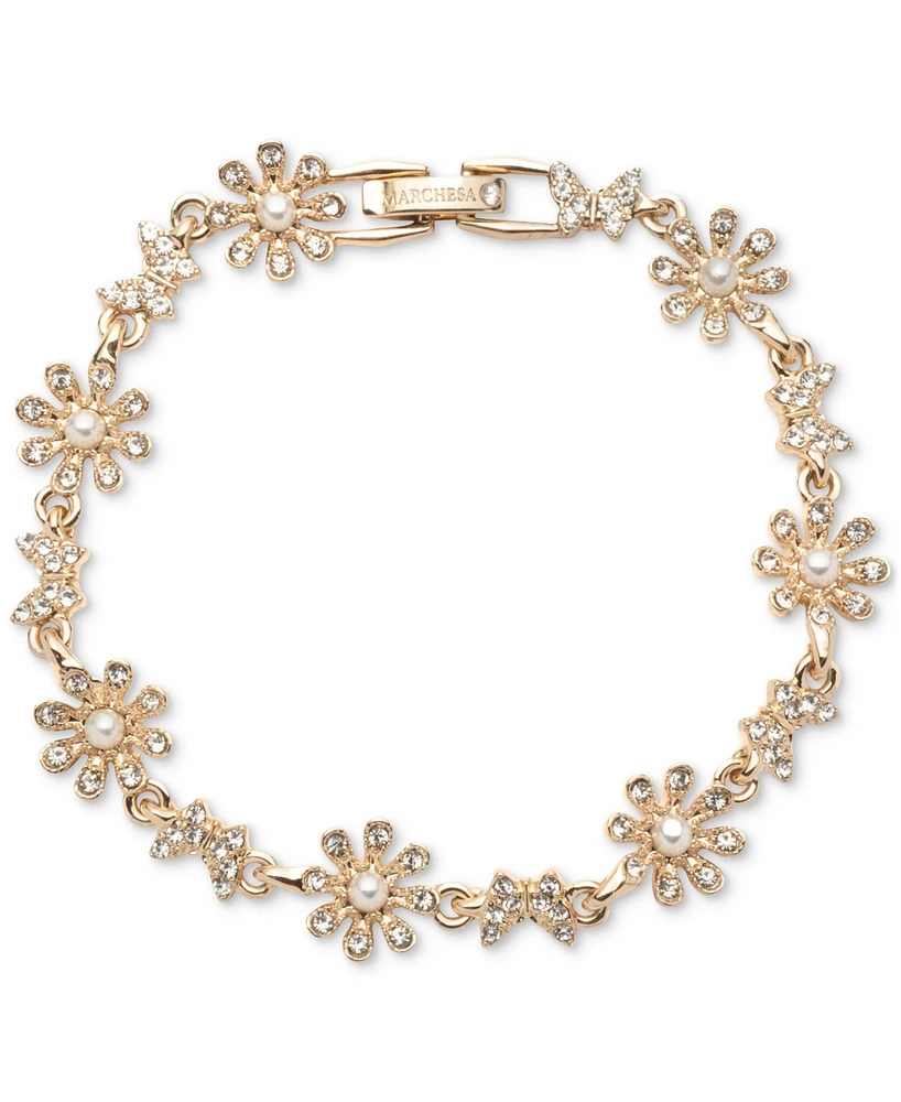 Marchesa Gold-Tone Crystal & Imitation Pearl Butterfly Flex Bracelet