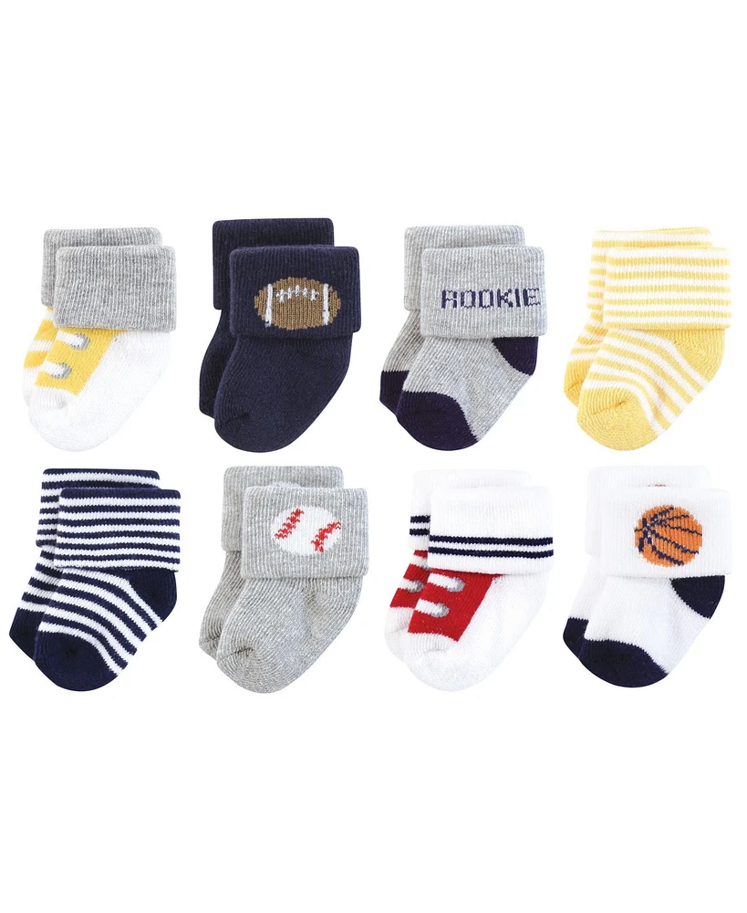 Hudson Baby Infant Boy Cotton Rich Newborn and Terry Socks, Sports Rookie, 6-12 Months