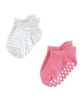 Hudson Baby Infant Girl Non-Skid No-Show Socks, Pink Navy Stripe, Months