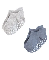 Hudson Baby Infant Boy Non-Skid No-Show Socks, Blue Gray Teal, Months