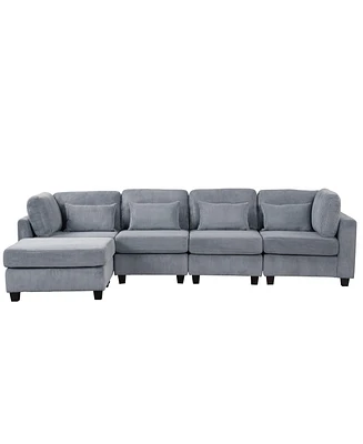 5 Pieces L shaped Sofa with Removable Ottomans and comfortable waist pillows