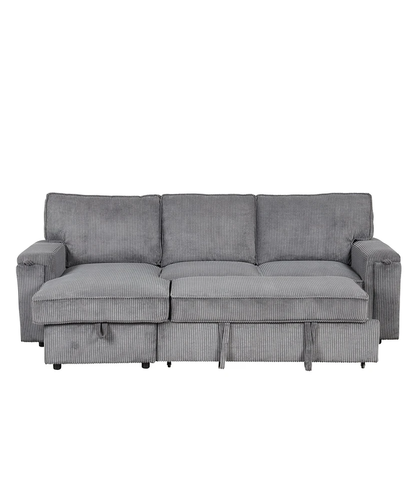 Upholstery Sleeper Sectional Sofa with Storage Bags and 2 cup holders on Arms