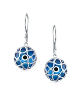 Bling Jewelry Blue Nazar Evil Eye Filigree Dangle Earrings Murano Glass & Sterling Silver