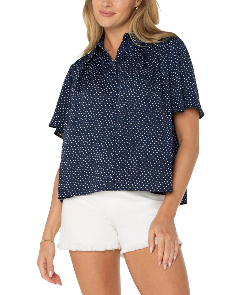 Liverpool Los Angeles Women's Half Sleeve Button Front Top