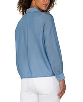 Liverpool Los Angeles Women's Long Sleeve Pintuck Woven Top