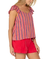 Liverpool Los Angeles Women's Flutter Sleeve Striped Top