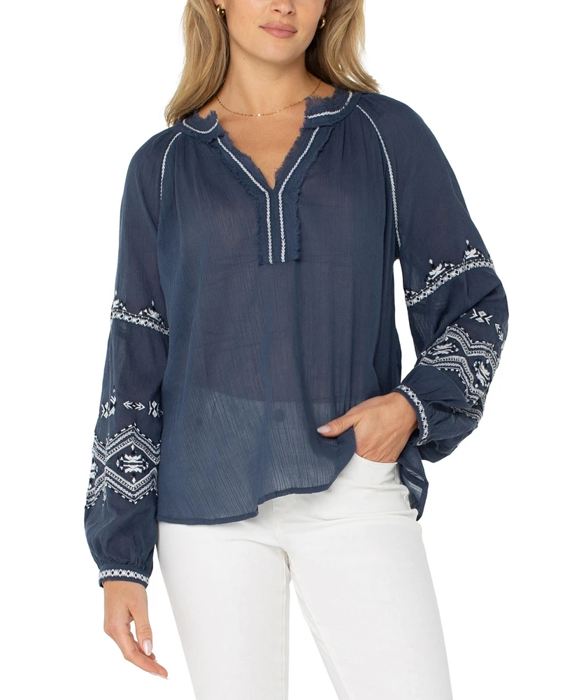 Liverpool Los Angeles Women's Long Sleeve Embroidered Top
