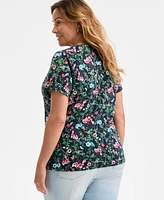 Style & Co Plus Printed Scoop-Neck Top, Exclusively at Macy's