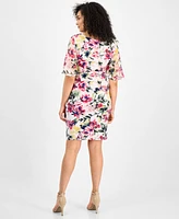 Connected Women's Floral-Print Faux-Wrap Dress