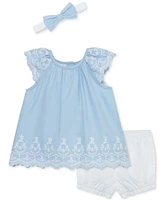 Little Me Baby Girls 3-Pc. Cotton Eyelet Tunic, Shorts & Headband Set