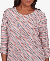 Alfred Dunner Women's Free Spirit Diagonal Space Dye Top with Necklace