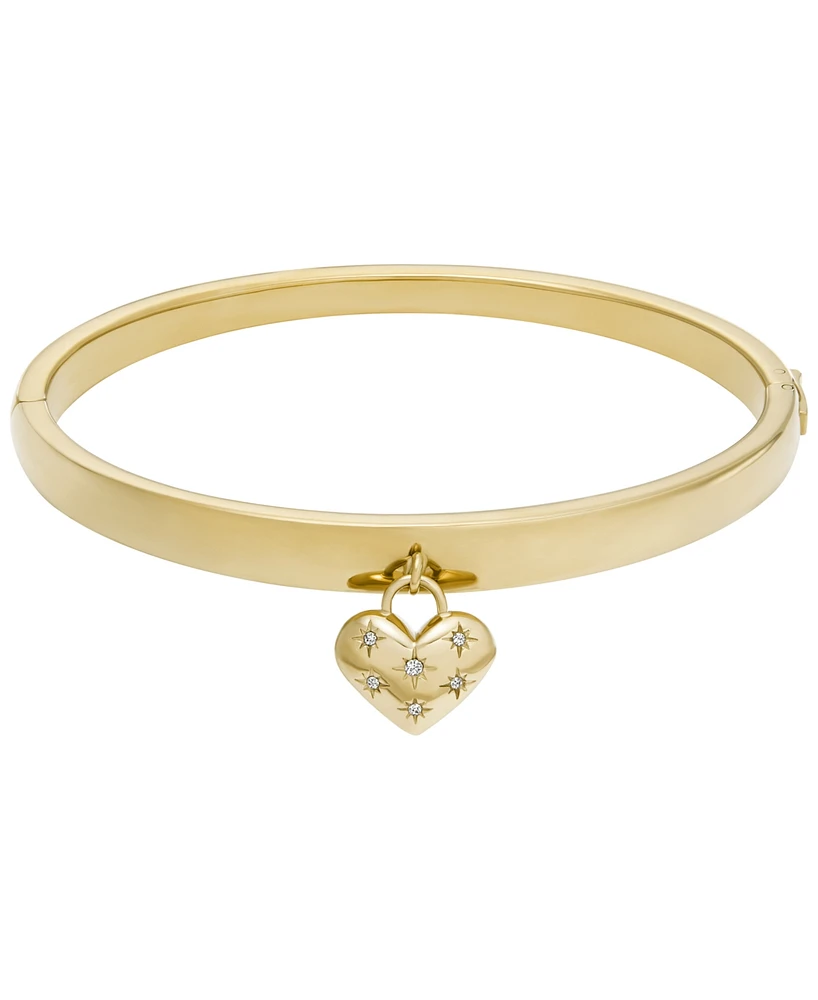 Fossil Sadie All My Love Gold-Tone Stainless Steel Heart Bangle Bracelet