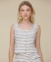 Avec Les Filles Women's Sweetheart-Neck Striped Sleeveless Shirt