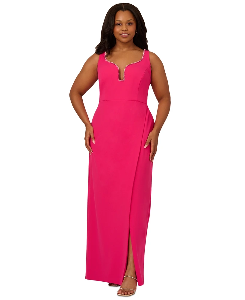 Aidan by Adrianna Papell Plus Embellished Crepe Gown