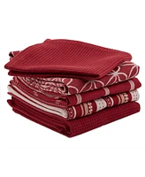 Design Imports Wine Asst Cotton Dishtowel Dishcloth, Set of 5