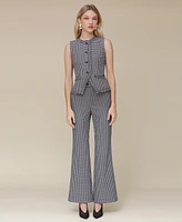 Avec Les Filles Women's Checked Fringed Cutaway Vest