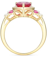 Macy's Lab Grown Ruby (1-1/2 ct. t.w.), White Sapphire (1/4 ct. t.w.) & Diamond Accent Heart Ring in 14K Gold Over Sterling Silver