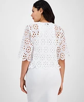 Robbie Bee Women's Floral Lace Open-Front Shrug