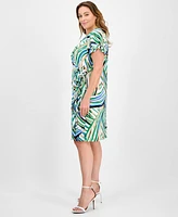 Anne Klein Plus Flutter-Sleeve Classic Faux-Wrap Dress