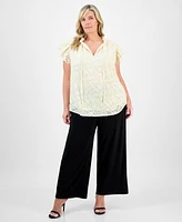 Anne Klein Plus Ruffle-Trim Tie-Neck Blouse