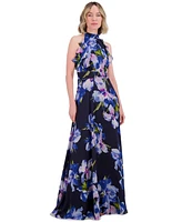 Eliza J Floral Chiffon Ruffled Halter Maxi Dress