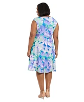 London Times Plus Printed Sleeveless Fit & Flare Dress