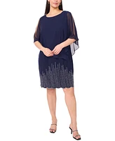 Msk Plus Beaded Cape-Overlay Shift Dress