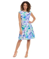 London Times Petite Printed Sleeveless Fit & Flare Dress