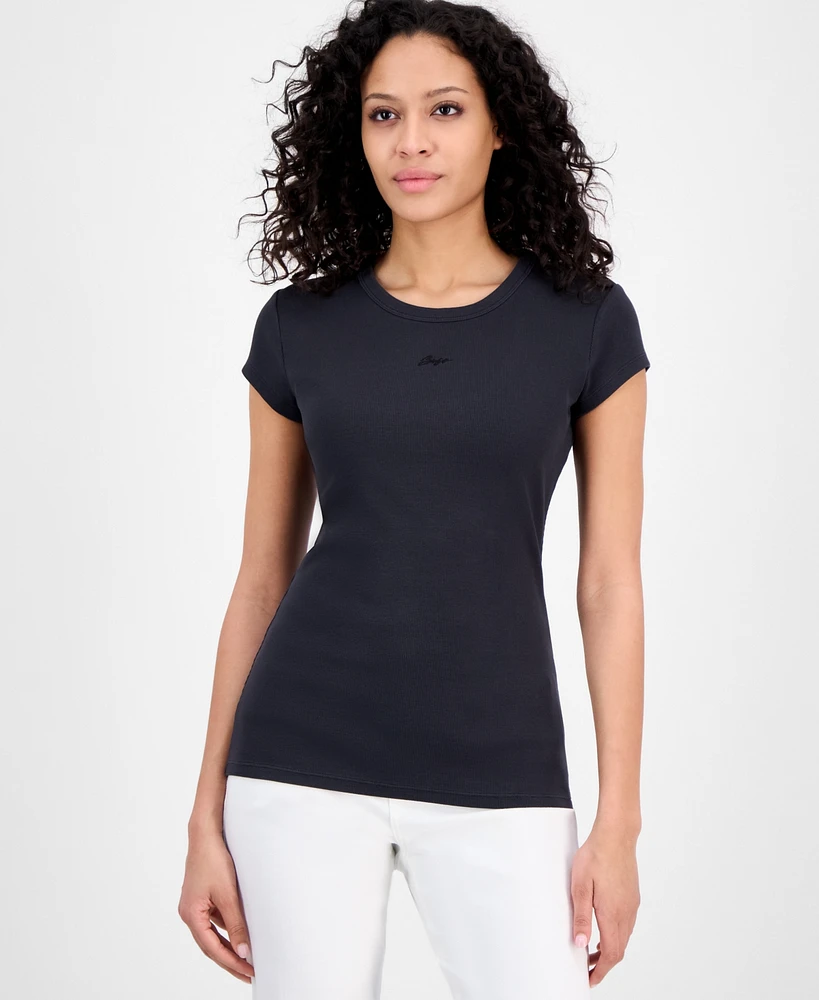 Boss Orange Women's Ribbed Open-Back Short-Sleeve Jersey Top