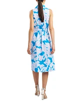 Natori Women's Misty Cotton Floral-Print Tie-Waist Shirt Dress