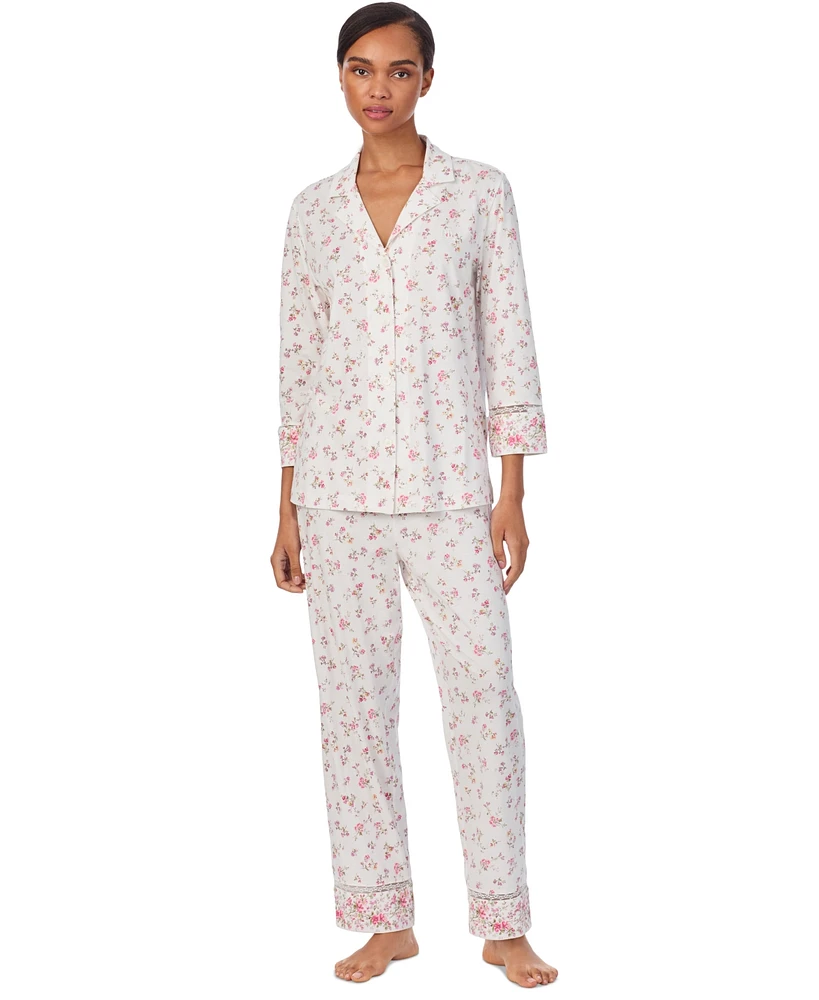 Lauren Ralph Women's 3/4-Sleeve Ankle-Pant Pajama Set