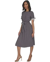 Halston Women's Belted Fit & Flare Tie-Waist Midi Dress