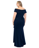 Xscape Plus Off-The-Shoulder Scuba Crepe Gown