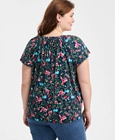 Style & Co Plus Printed Flutter-Sleeve Top, Exclusively at Macy's