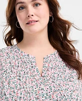 Style & Co Plus Printed Pintuck Top, Exclusively at Macy's