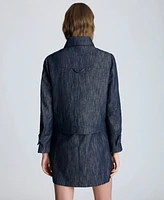 Kenneth Cole Women's Indigo Twill Cropped Boxy Moto Jacket